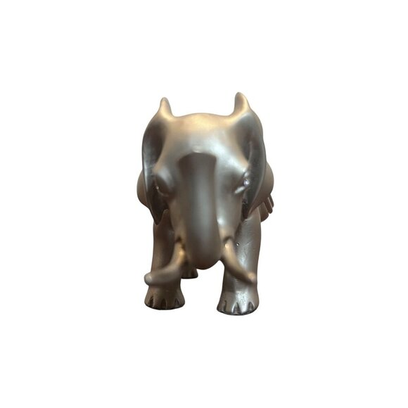 Small Elgin Solid Metal Pewter Finish Desk Clock Elephant with Gems Eyes Trunk - Picture 2 of 8